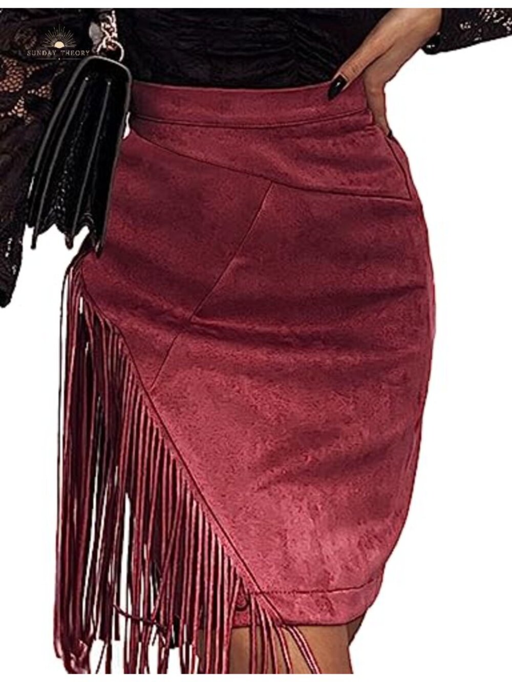 Faux Suede Fringe Mini Skirt High Waisted Tassel Fall Winter